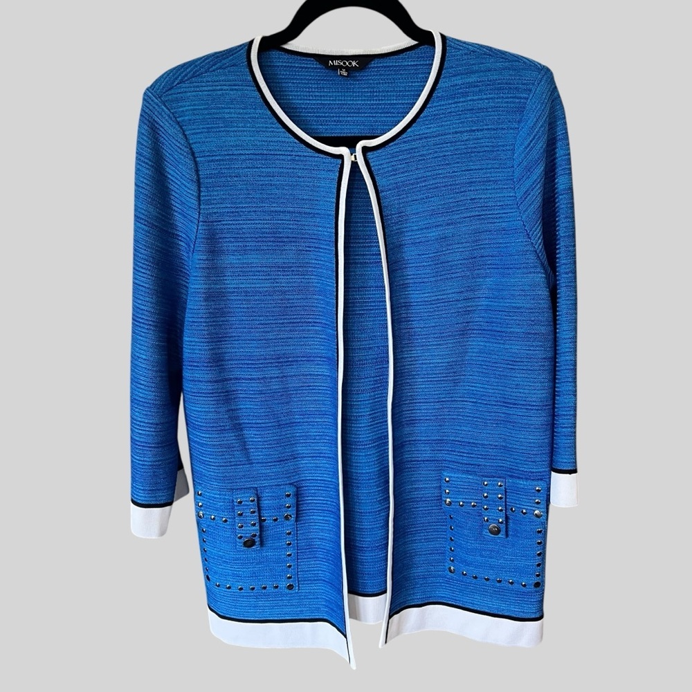 Misook vintage Chic Blue Open Front Cardigan